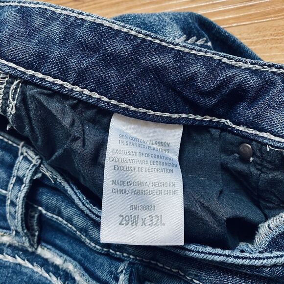 SHYANNE 29x32 Thick Stitch Rhinestone Medium Wash Boot Cut Jeans Short Western - Picture 7 of 15